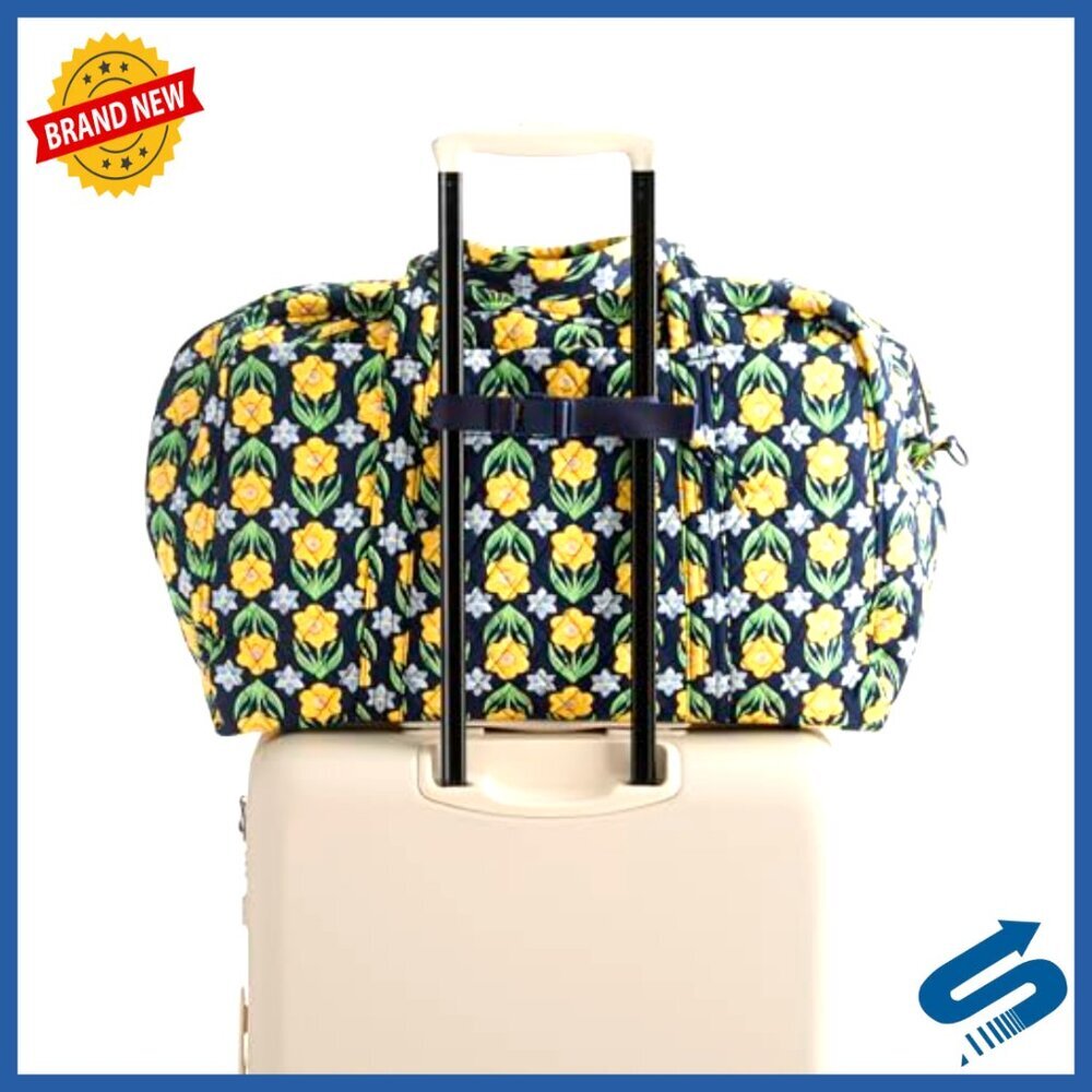 Large Cotton Weekender Travel Duffel with Laptop Compartment & Trolley Sleeve - Picture 5 of 7
